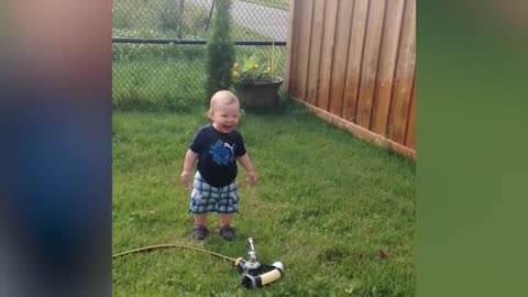 Funny Baby Playing With Water - Baby Outdoor Video - Just Laugh