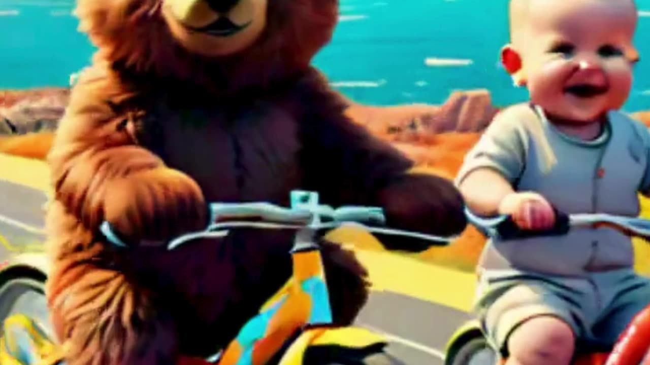 PANDA AND BABY RIDING A BIKE