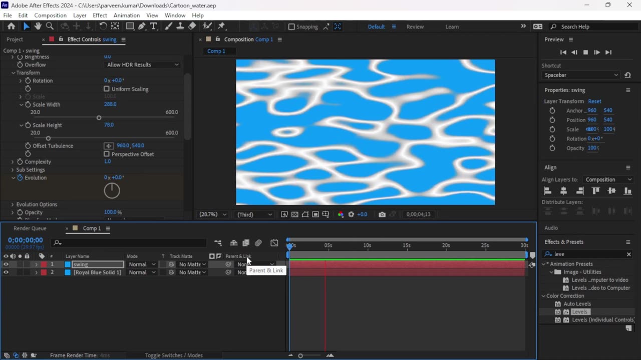 Cartoon Water Animation Effect in After Effects