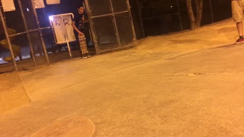 Black outfit night skatepark fail