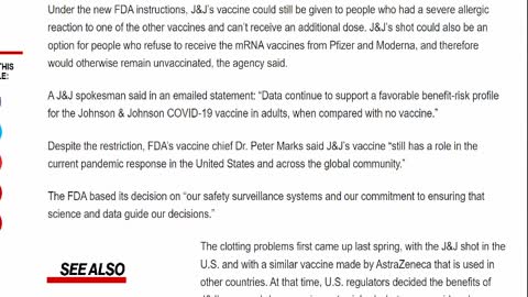 J&J says blood clot is not a common Sideeffect