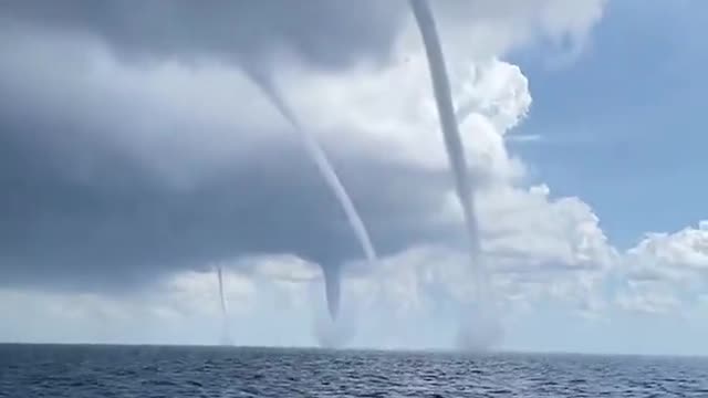 Spectacular waterspouts form simultaneously off the Balearic Islands