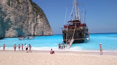 A difficult descent on Navagio beach