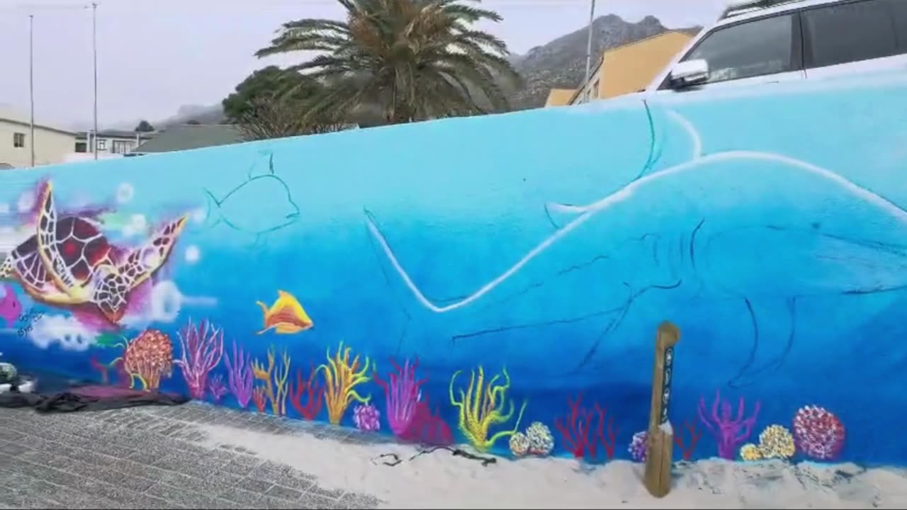 Young and old come out to beautify beach walls