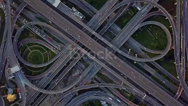 Drone footage of top view of Highway road junctions