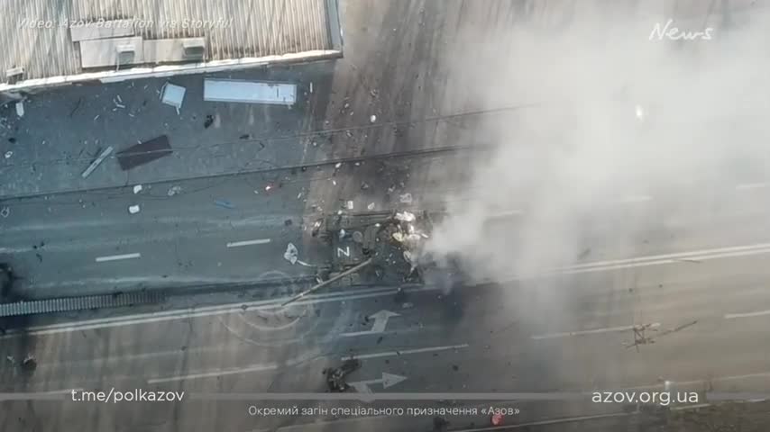 Drone Footage - Tank dusted by Ukrainians (Russian Soldier crawling to survive)