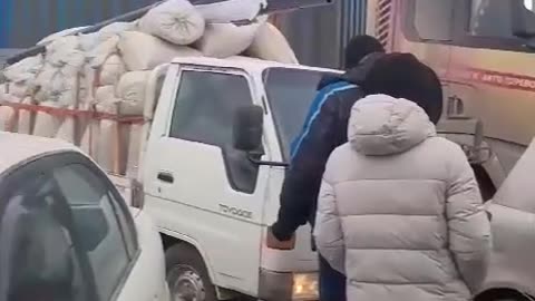 Russians Pick Up Their Son from the Bus Station(Yakutia, Russia)