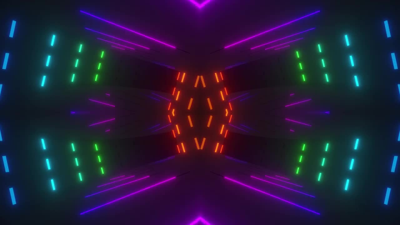 Colorful neon lights on the walls of a 3D space