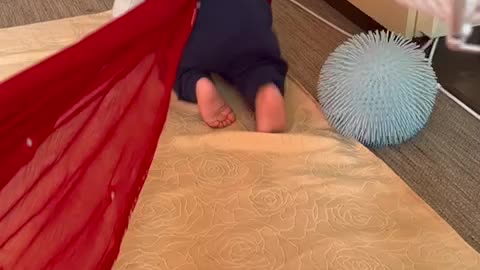 Funny baby hanging walk