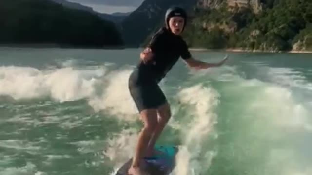 Shakira's first time wake surfing.