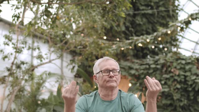 Man Doing Yoga in a Botanical Garden