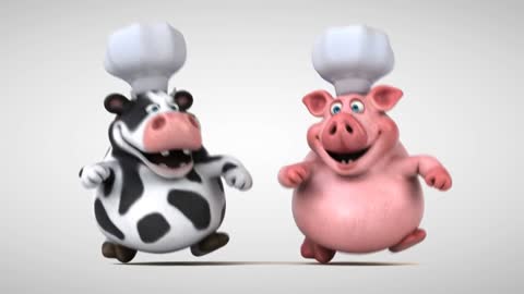 funny Cow And Pig Chefs Animation