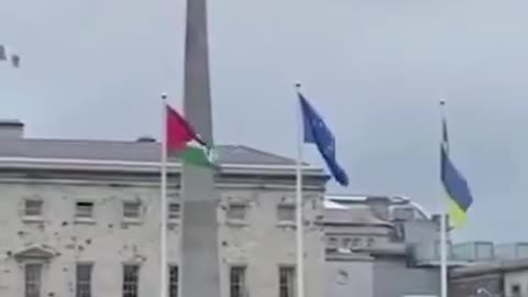 The PLO flag is hoisted in the Irish Parliament building.