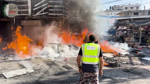 (EXCLUSIVE) Zionist army burns the old market of Jenin City, Palestine, Aug 31, 2024.