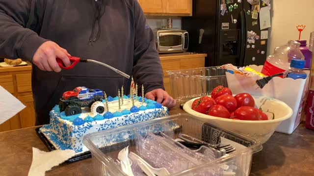 RC Car Throws Birthday Cake frosting everywhere.