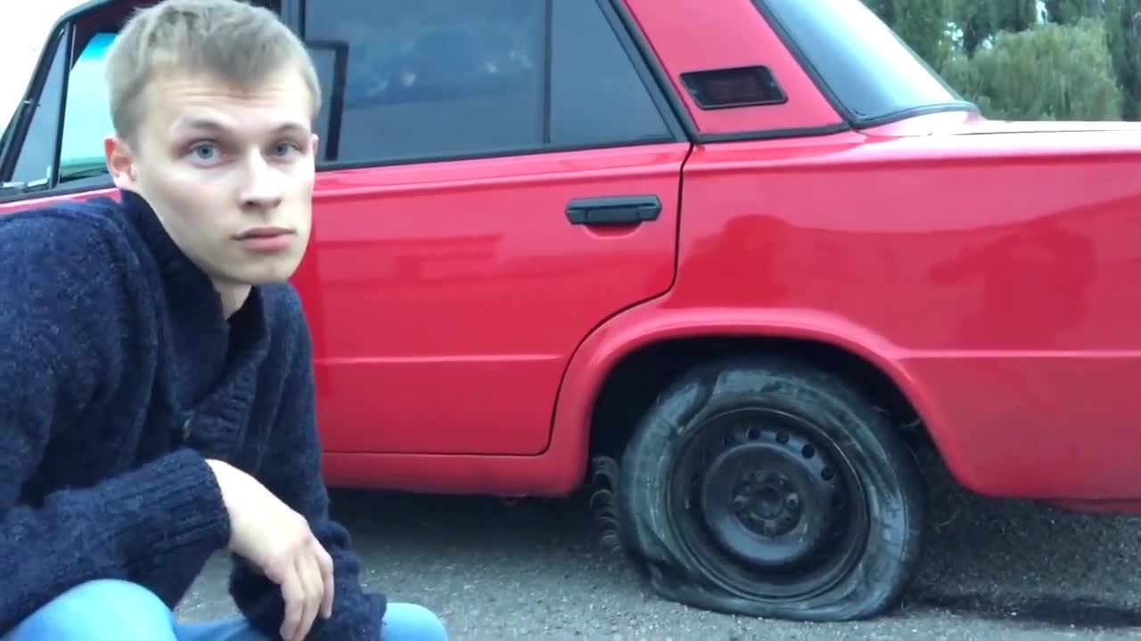 Drift on an old Russian car , a small engine volume and sparks fly from under the wheel