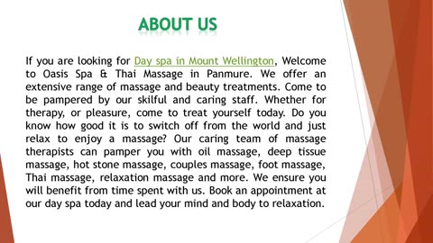 If you are looking for Day spa in Mount Wellington