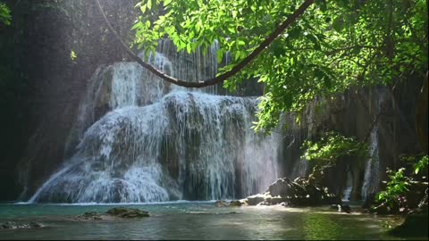 4k | relaxing flute music with beautiful waterfall view | nature | rainforest | relaxing