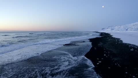 Seashore on the coast of Iceland during winter