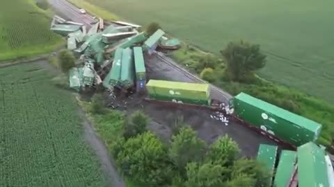 Footage has emerged of the aftermath of a major train derailment in Iowa.