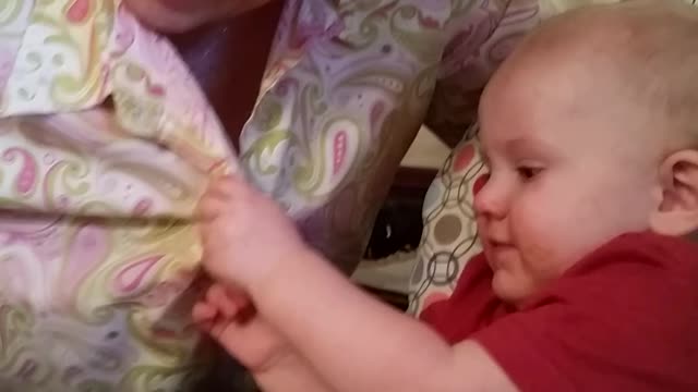 Baby Boy Peeks Down Grandma's Blouse And Has "Wow" Reaction