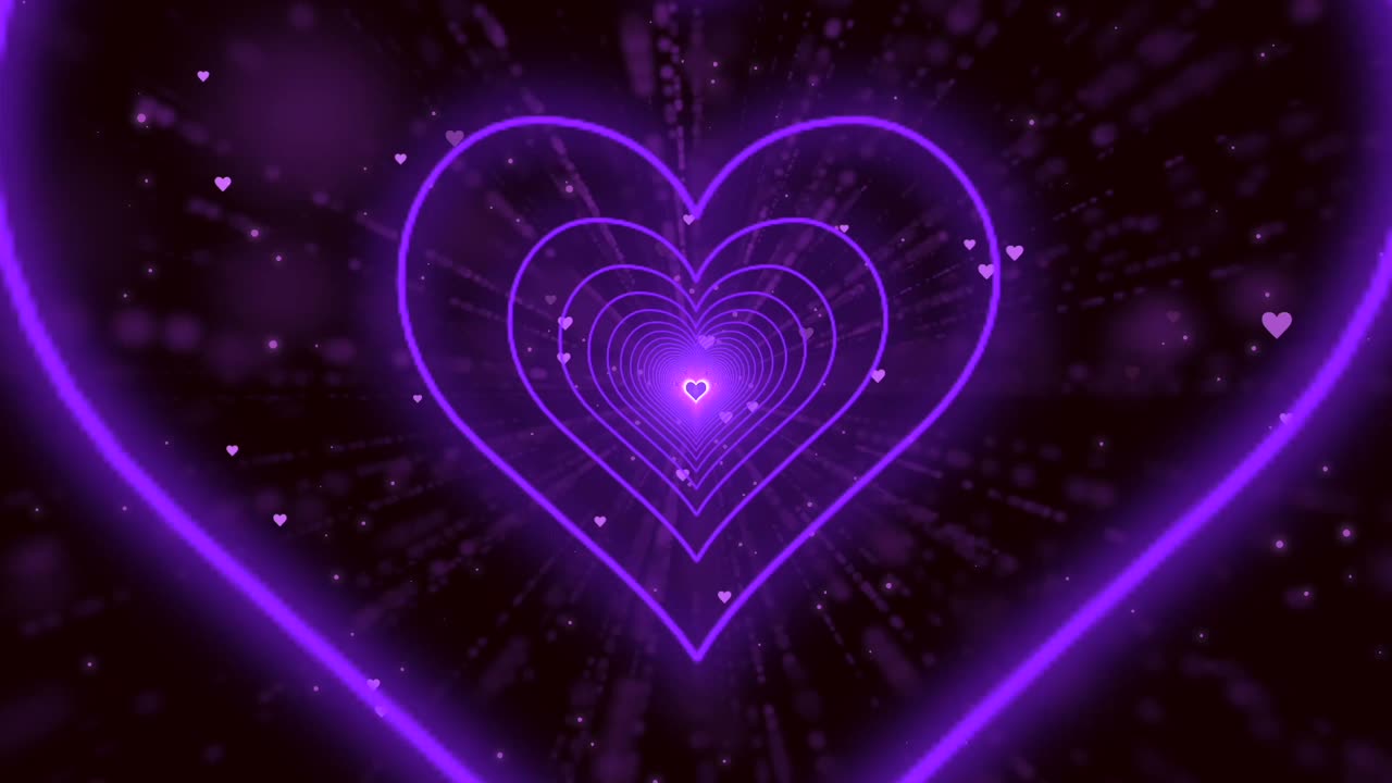 117. Heart Tunnel💜Purple Heart Background Neon Heart Background Video