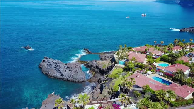 aerial panorama view of the los gigantes cliffs at the tenerife island spain