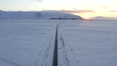 Endless snow at sunset