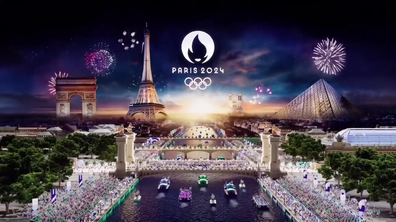 PARIGI 2024 33° Giochi Olimpici Estivi TV INTRO dei giochi olimpici dei sodomiti pagani,in cui si nota la piramide al museo del Louvre,l'obelisco egizio con il pyramidion d'oro di piazza concorde e l'arco di trionfo oltre il logo