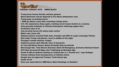 Tuesday, August 30, 2022 News Blast #Enoch #NewsBlastReading #NBR