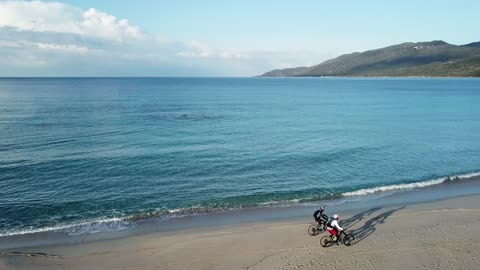 beach cycling drone view