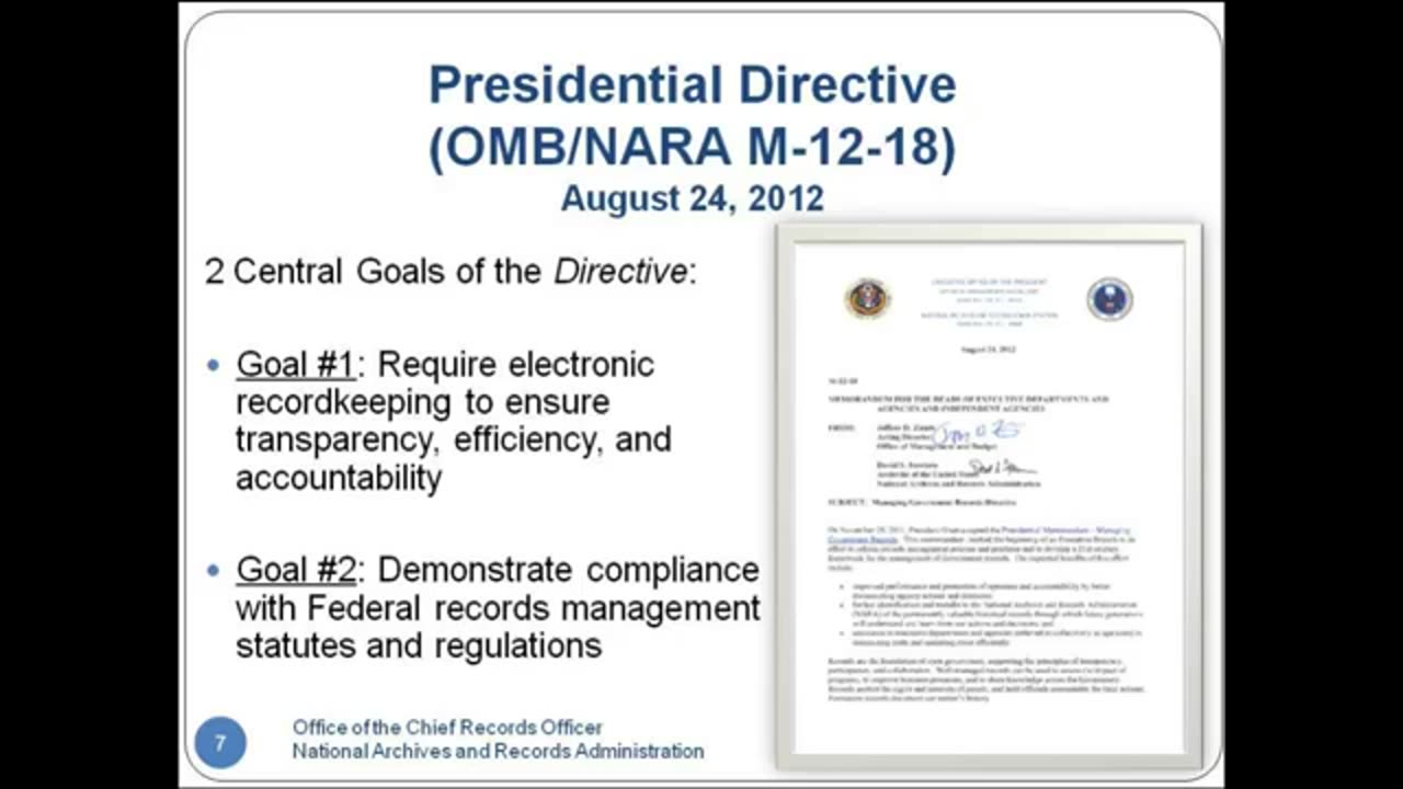 Managing Government Records Directive General Overview the 5000 Foot Level