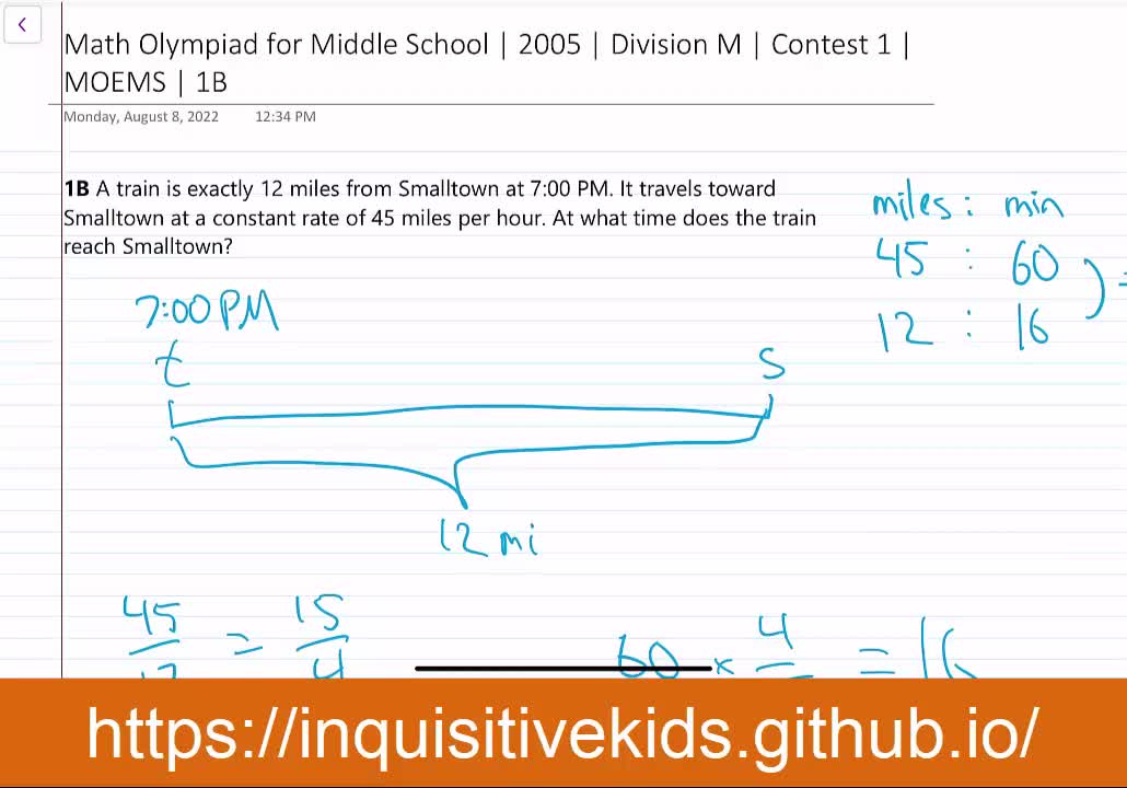 Math Olympiad for Middle School | 2005 | Division M | Contest 1 | MOEMS | 1B