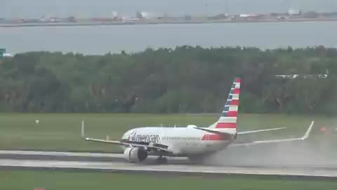Moment tire on American Airlines 737-800 aircraft malfunctions during takeoff at Tampa Airport.
