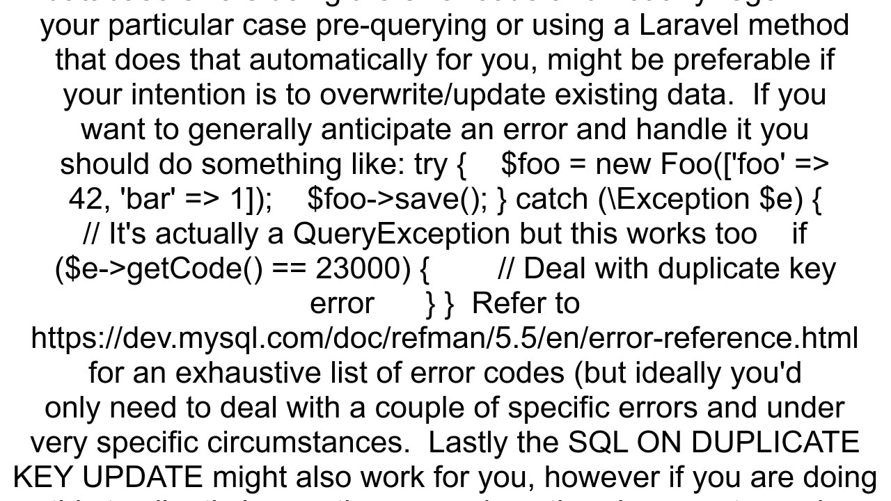 Laravel Eloquent how to handle UNIQUE error