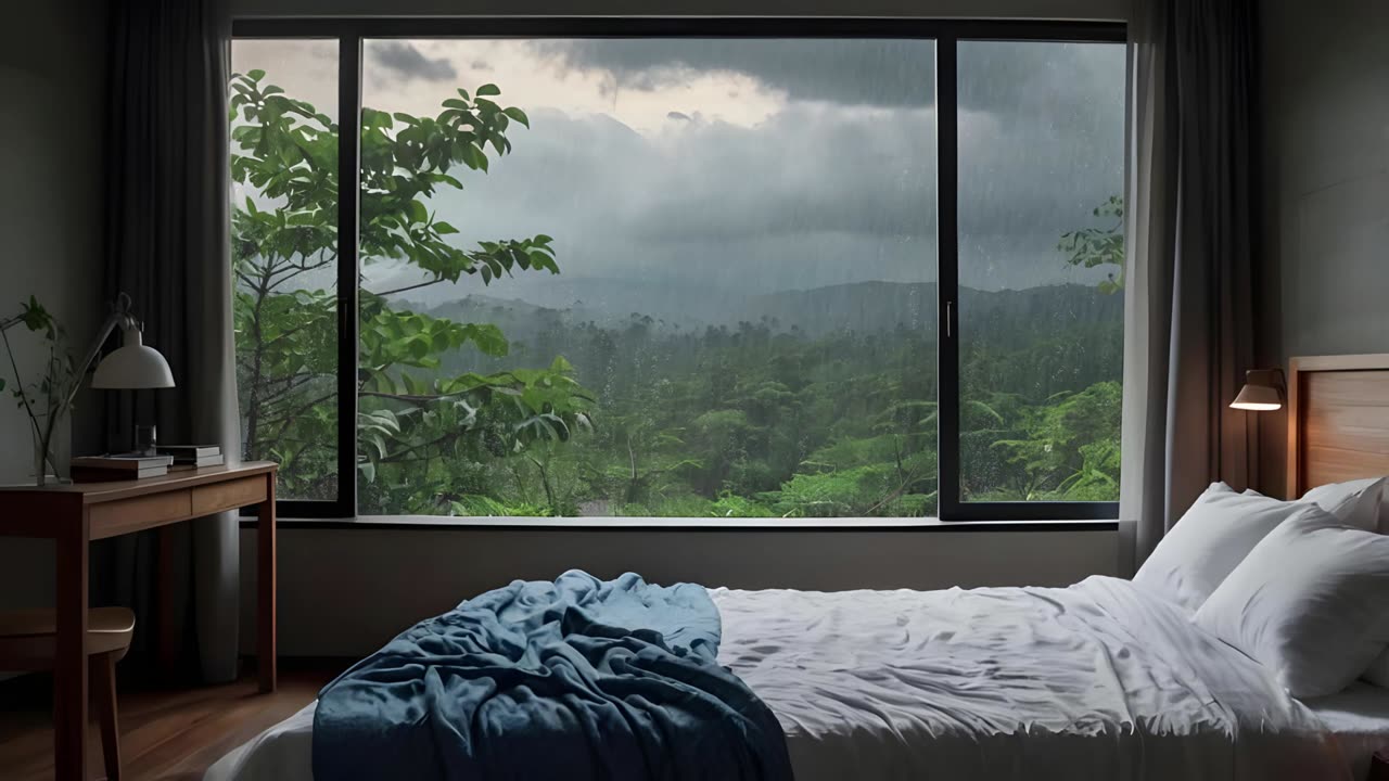 Rainy Atmosphere in a Warm Room with Peaceful Piano Music Sleep Well and Relax with Soothing Melodi