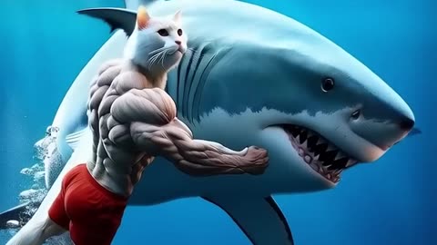 🐾 Kitten Overboard 🐱🚨 Brave Dad Cat Battles a Shark to Save His Little One 🦈💥catshorts cat sad