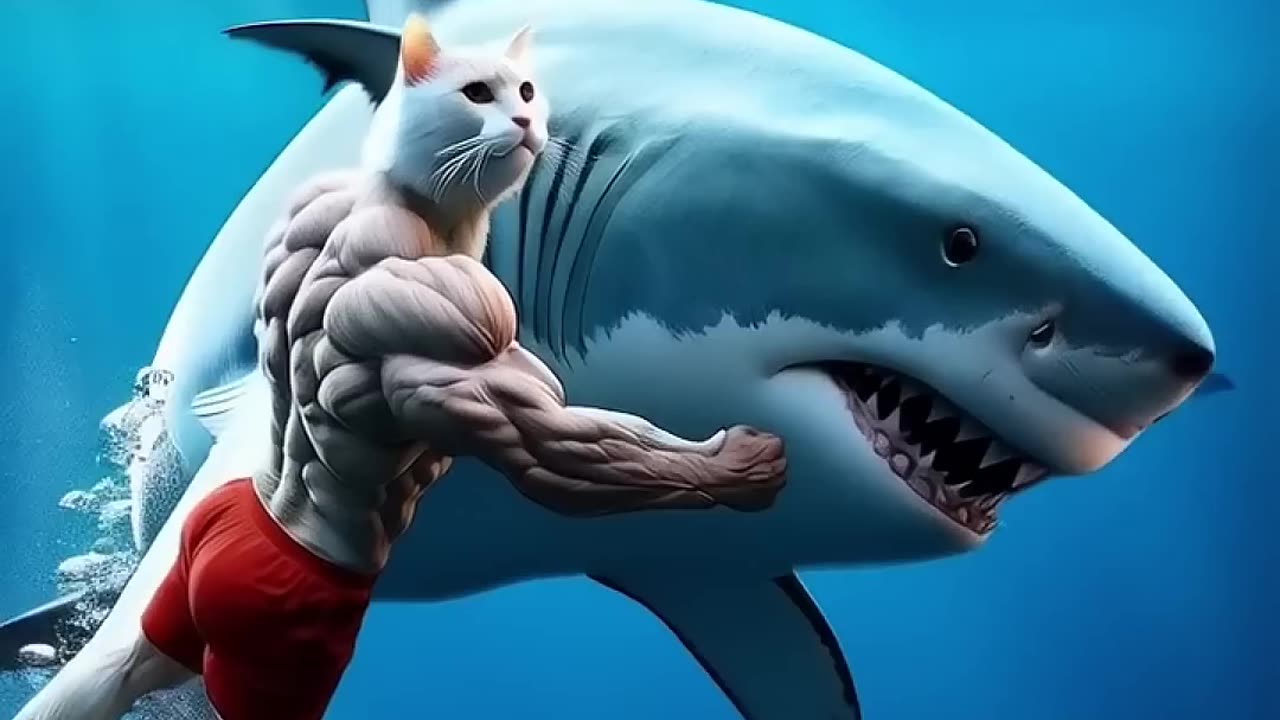 🐾 Kitten Overboard 🐱🚨 Brave Dad Cat Battles a Shark to Save His Little One 🦈💥catshorts cat sad