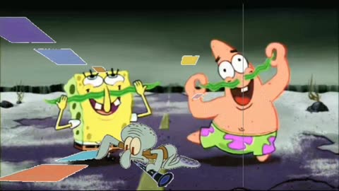 Squidward Is Playing With Tiles While SpongeBob And Patrick Play With Fake Mustaches