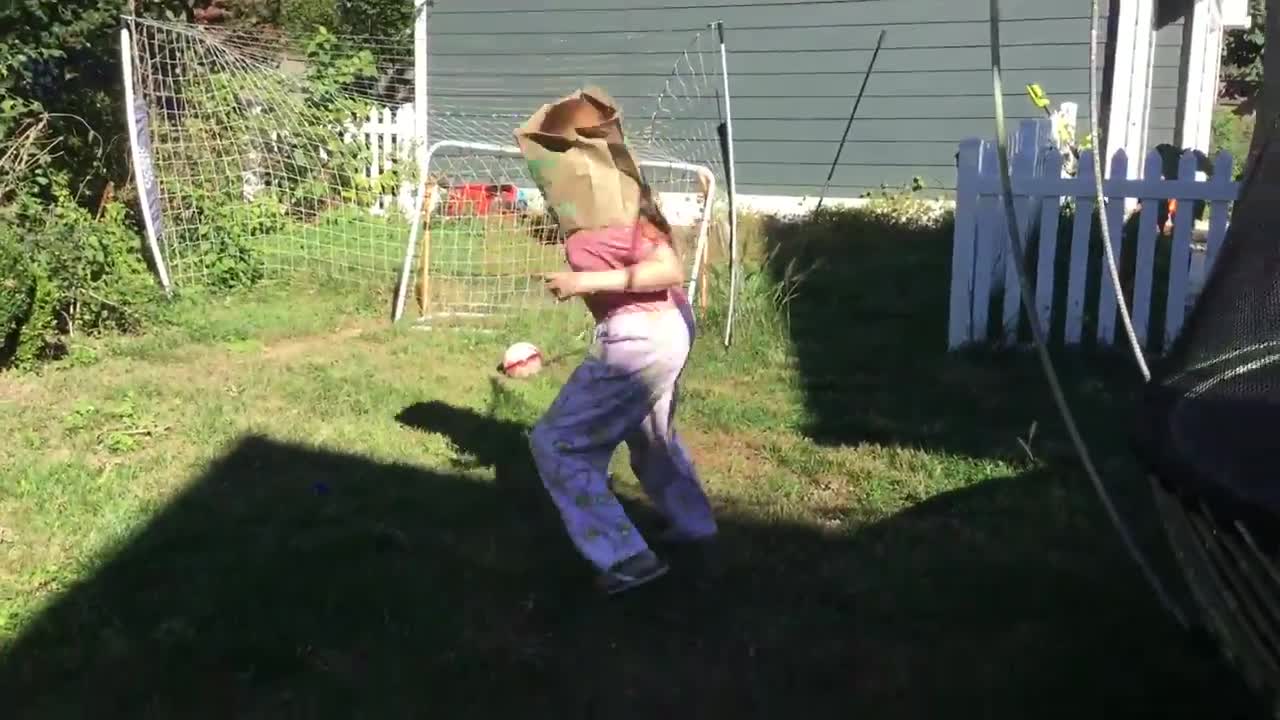 Pink pj paper bag faceplant