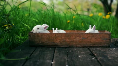 Video Of Rabbits In A Brown Wooden Container