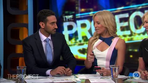 Waleed Aly's Says Goodbye To Peter Helliar On The Project Desk With A Bucket Of Custard