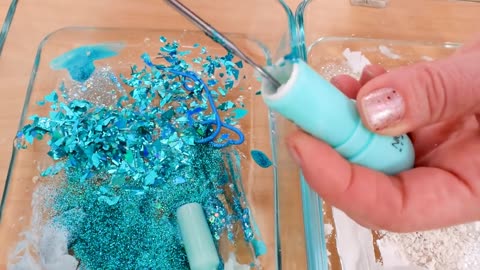 Teal vs White - Mixing Makeup Eyeshadow Into Slime! Special Series 117 Satisfyin