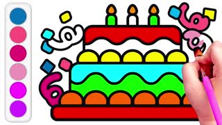 Drawing and Coloring for Kids - How to Draw Birthday Cake 02