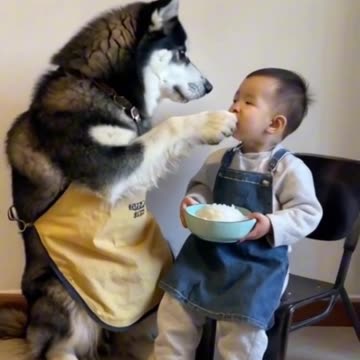 Dog feeding human baby