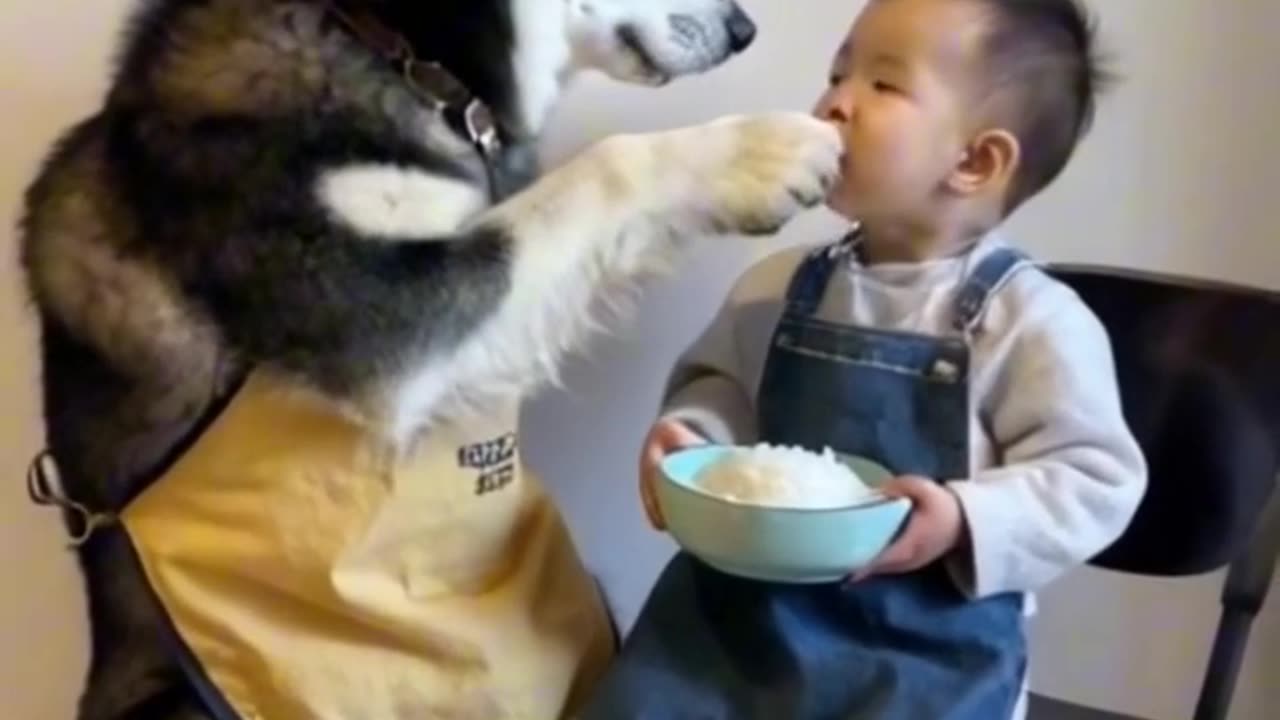 Dog feeding human baby