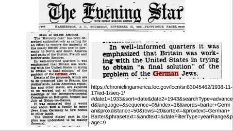 November 1938 article - Joseph Kennedy / US & England to relocate German jews via Fina l Solution !!