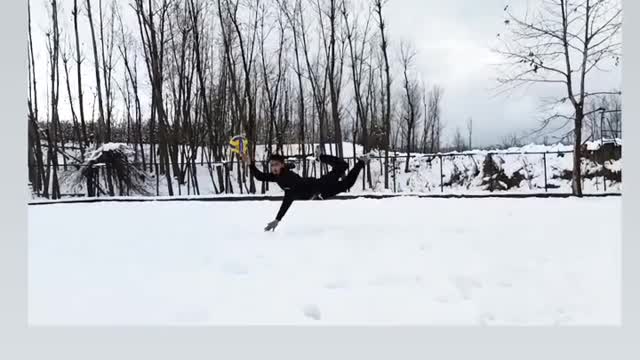 Playing volleyball in snow