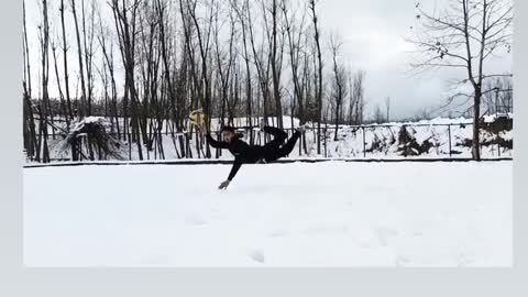 Playing volleyball in snow