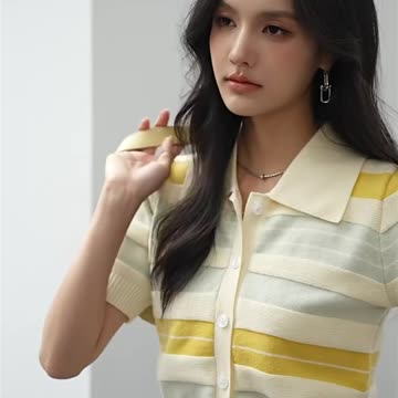 Harajuku Striped Knitted Cardigan Summer T-shirt